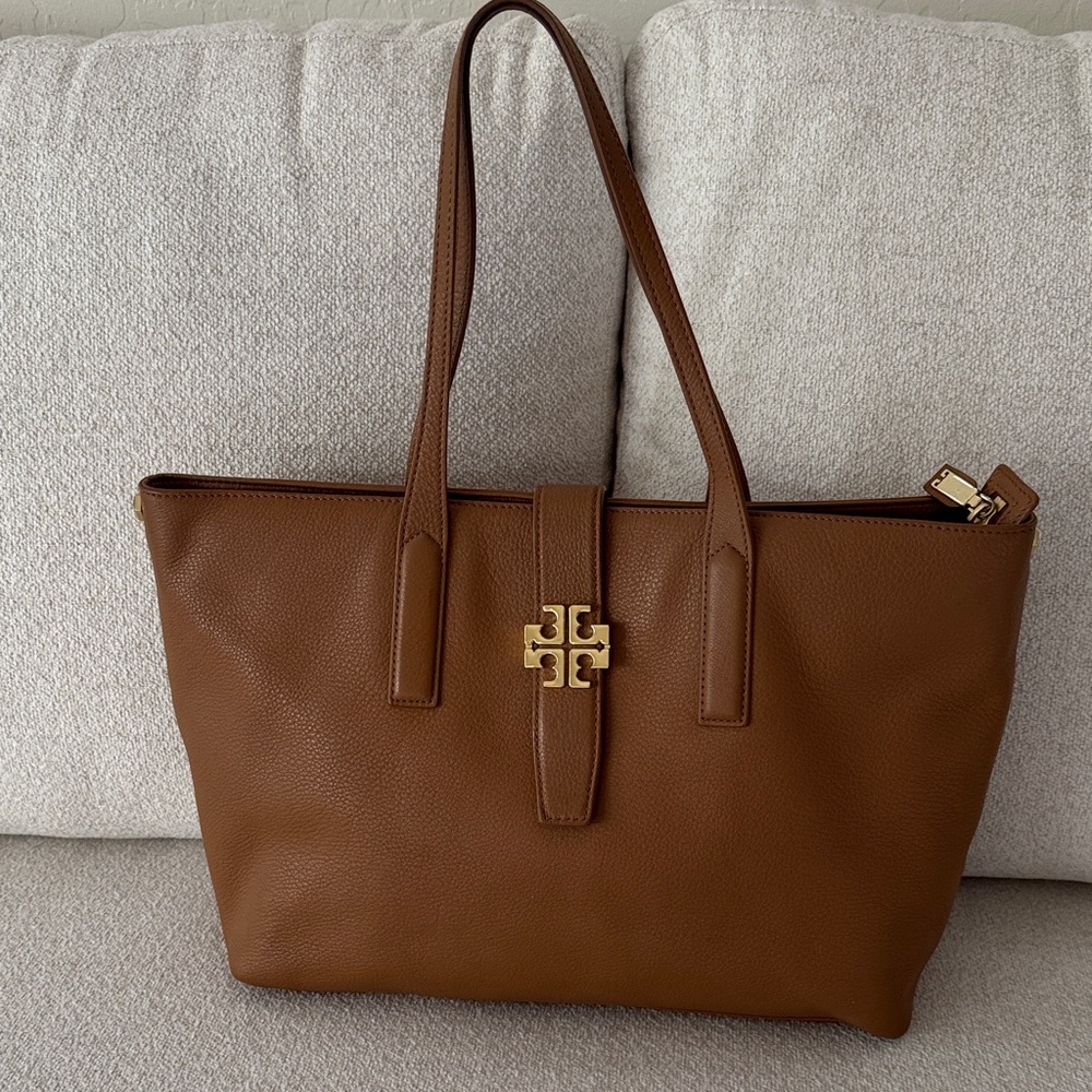 Tory Burch Tan Leather Tote with Gold Accent